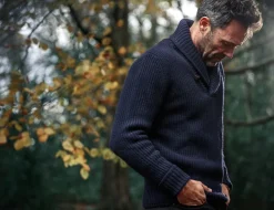 &SONS Jackets & Coats-Port Shawl Collar Jumper Navy