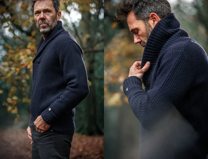 &SONS Jackets & Coats-Port Shawl Collar Jumper Navy