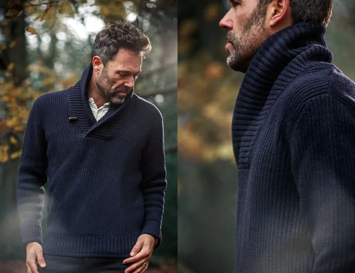 &SONS Jackets & Coats-Port Shawl Collar Jumper Navy