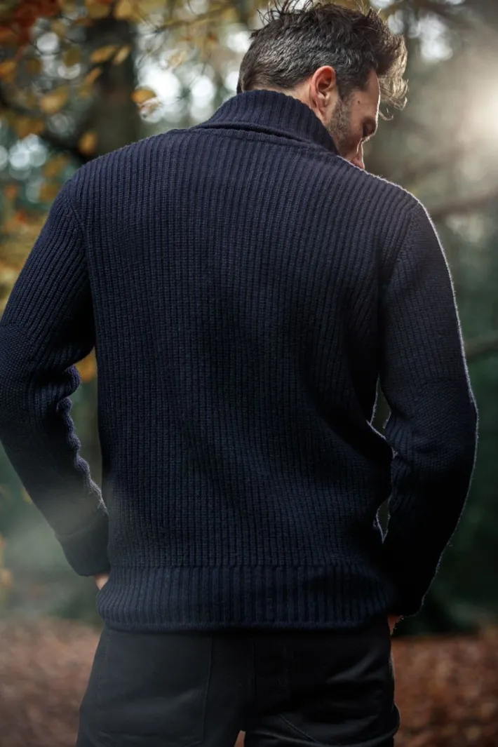 &SONS Jackets & Coats-Port Shawl Collar Jumper Navy