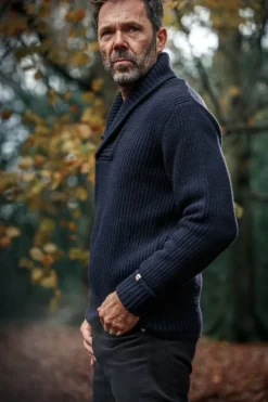 &SONS Jackets & Coats-Port Shawl Collar Jumper Navy