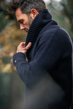 &SONS Jackets & Coats-Port Shawl Collar Jumper Navy