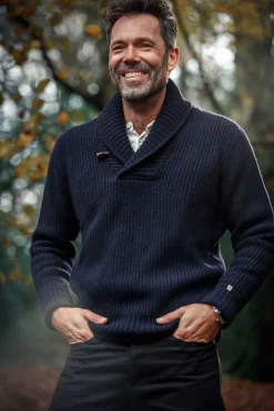 &SONS Jackets & Coats-Port Shawl Collar Jumper Navy