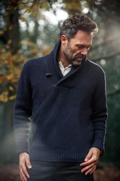 &SONS Jackets & Coats-Port Shawl Collar Jumper Navy