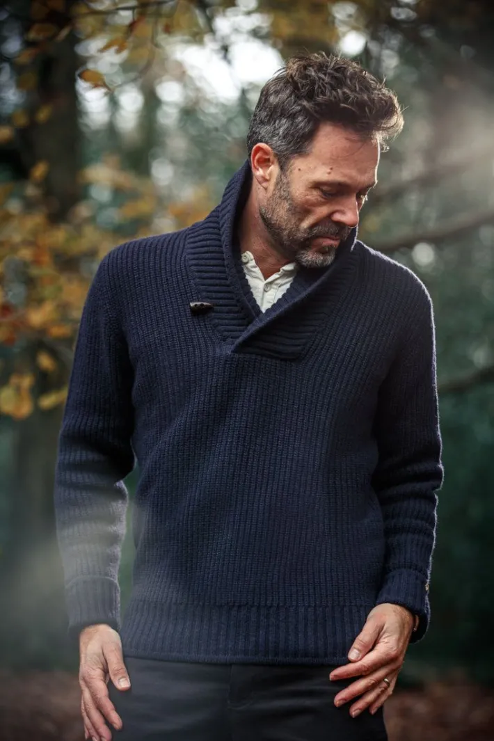 &SONS Jackets & Coats-Port Shawl Collar Jumper Navy