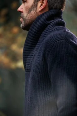 &SONS Jackets & Coats-Port Shawl Collar Jumper Navy