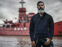 &SONS Jackets & Coats-Port Shawl Collar Jumper Navy