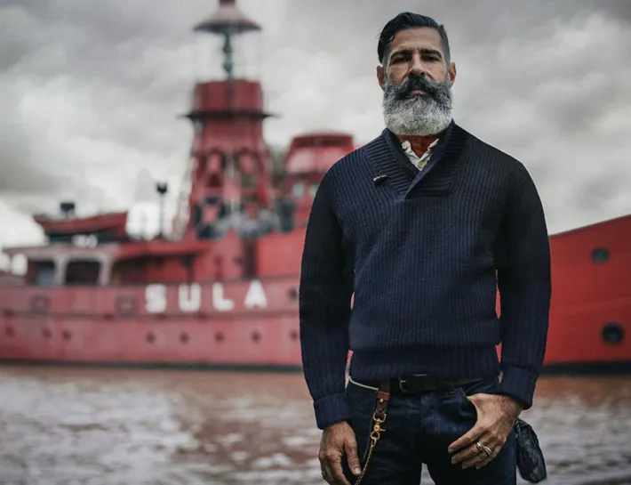 &SONS Jackets & Coats-Port Shawl Collar Jumper Navy