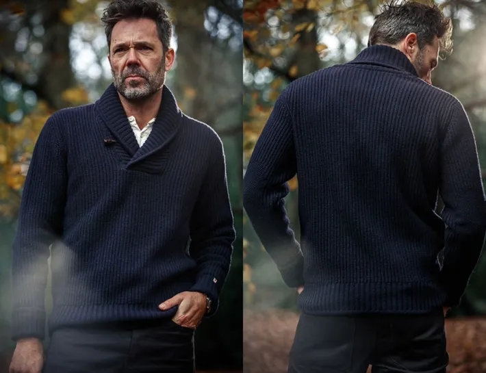 &SONS Jackets & Coats-Port Shawl Collar Jumper Navy