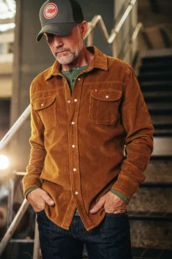 &SONS Tops-Sunday Shirt Corduroy Tan