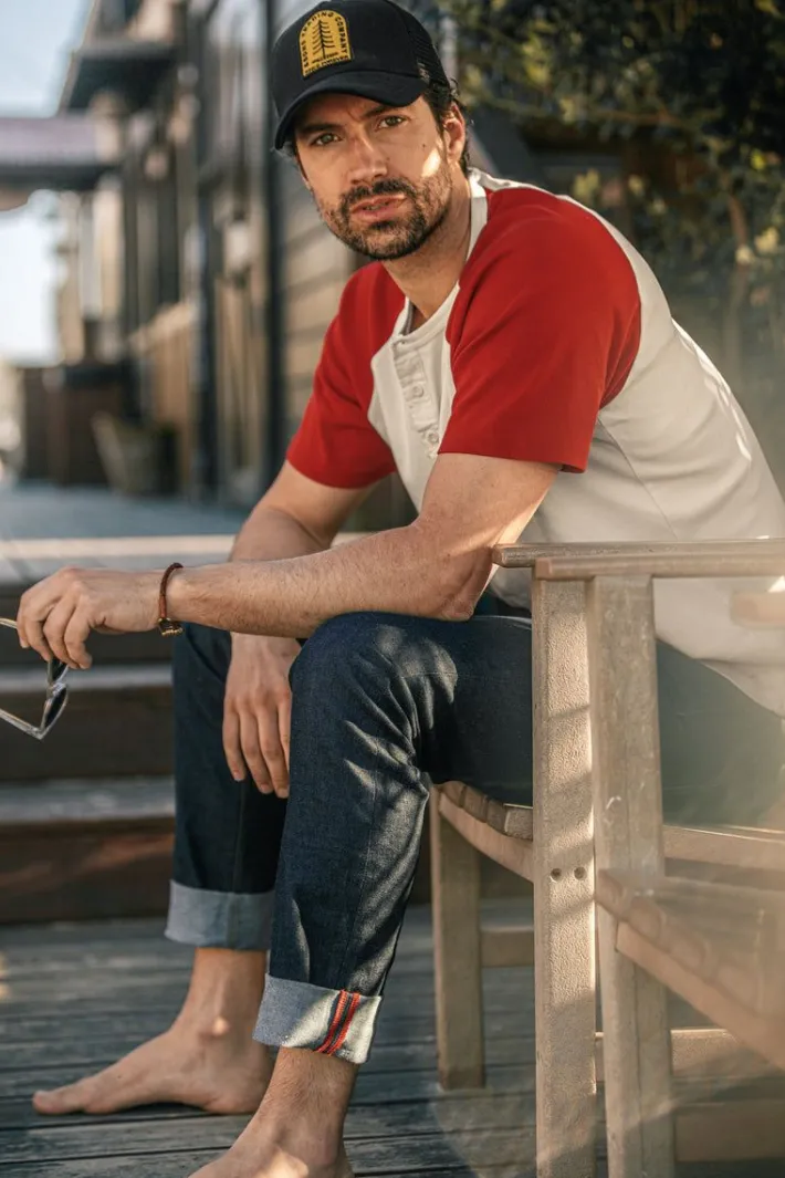 &SONS Tops-The Chariot Henley Shirt Raw/Red