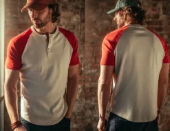 &SONS Tops-The Chariot Henley Shirt Raw/Red