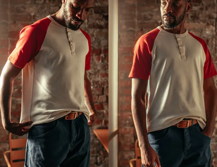 &SONS Tops-The Chariot Henley Shirt Raw/Red