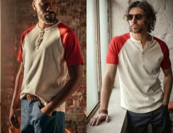 &SONS Tops-The Chariot Henley Shirt Raw/Red