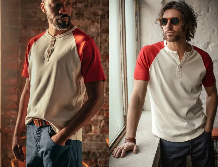 &SONS Tops-The Chariot Henley Shirt Raw/Red