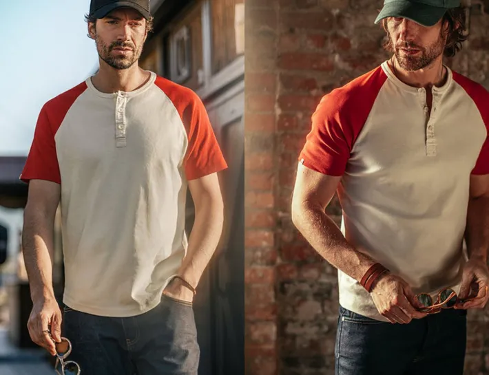 &SONS Tops-The Chariot Henley Shirt Raw/Red