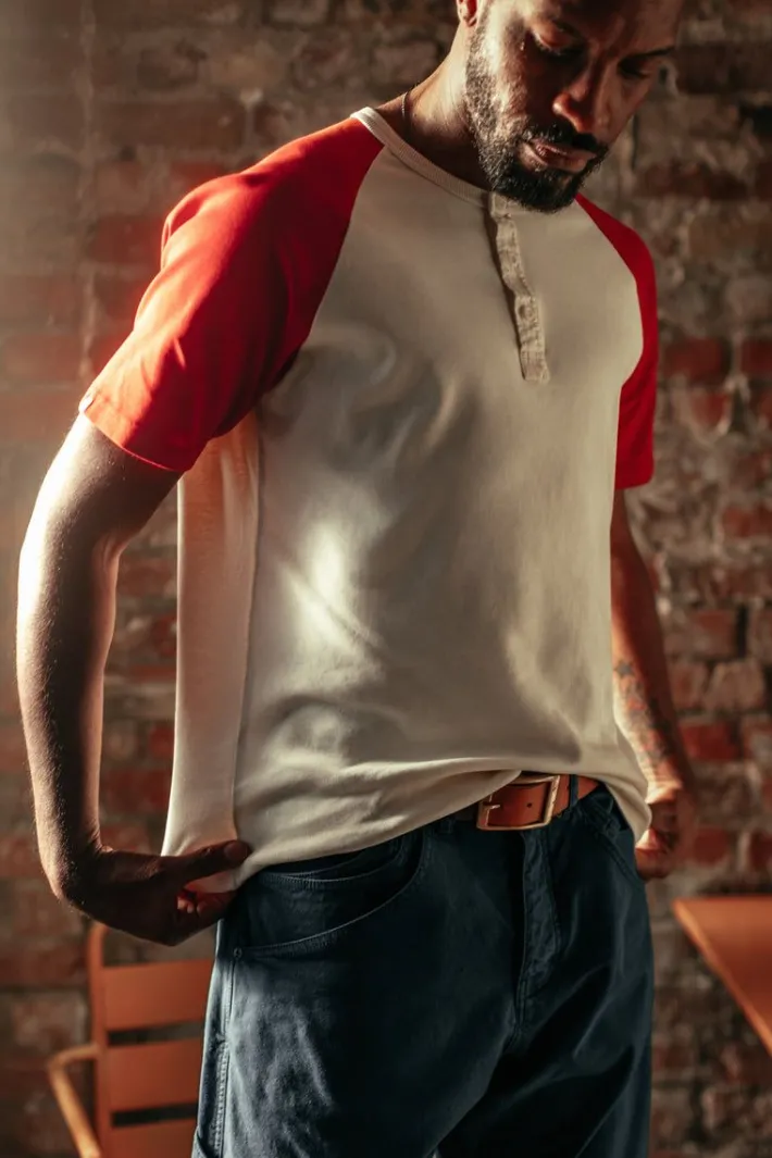 &SONS Tops-The Chariot Henley Shirt Raw/Red