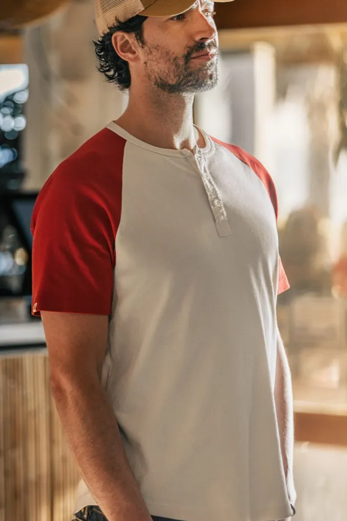 &SONS Tops-The Chariot Henley Shirt Raw/Red