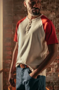 &SONS Tops-The Chariot Henley Shirt Raw/Red