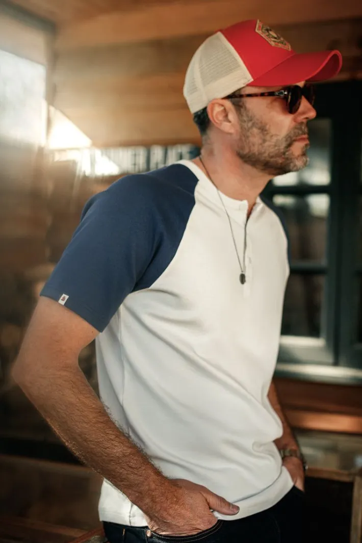 &SONS Tops-The Chariot Henley Shirt Raw/Indigo