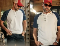 &SONS Tops-The Chariot Henley Shirt Raw/Indigo