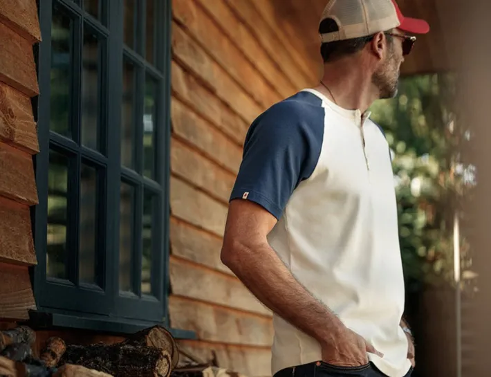 &SONS Tops-The Chariot Henley Shirt Raw/Indigo