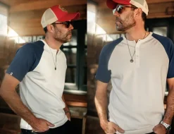 &SONS Tops-The Chariot Henley Shirt Raw/Indigo