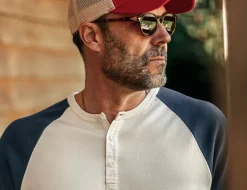 &SONS Tops-The Chariot Henley Shirt Raw/Indigo