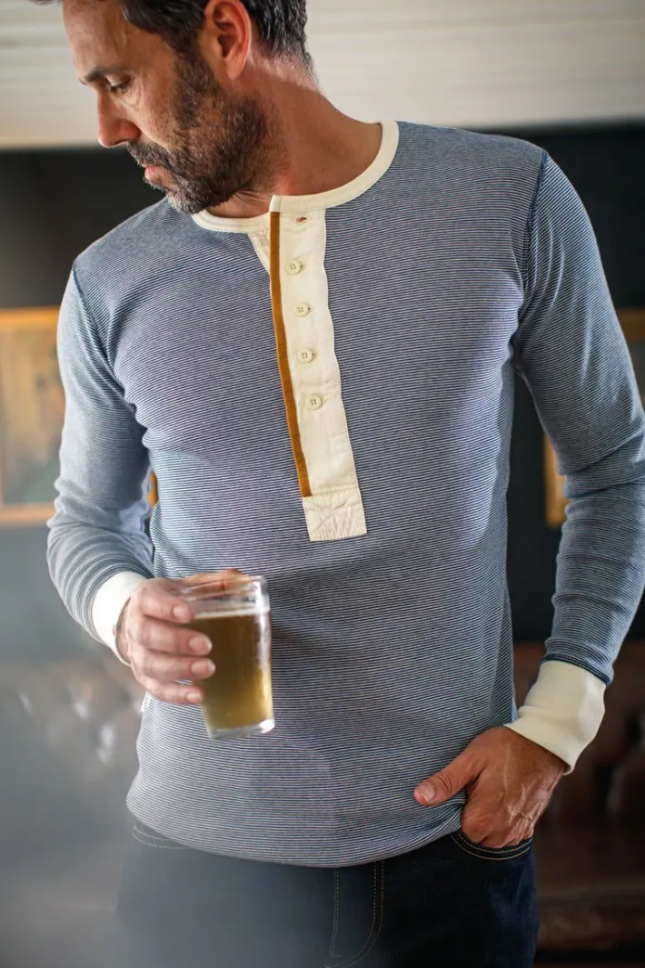 &SONS Tops-Wilder Henley Ticking Blue