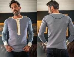 &SONS Tops-Wilder Henley Ticking Blue