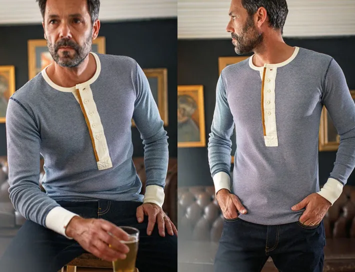 &SONS Tops-Wilder Henley Ticking Blue