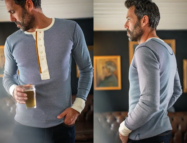 &SONS Tops-Wilder Henley Ticking Blue