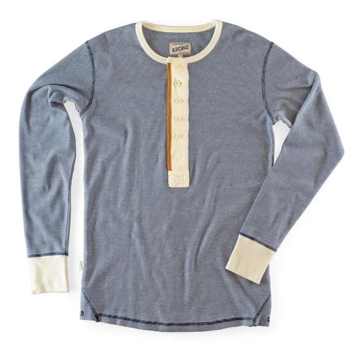 &SONS Tops-Wilder Henley Ticking Blue
