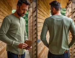 &SONS Tops-The New Elder Henley Shirt Army Green