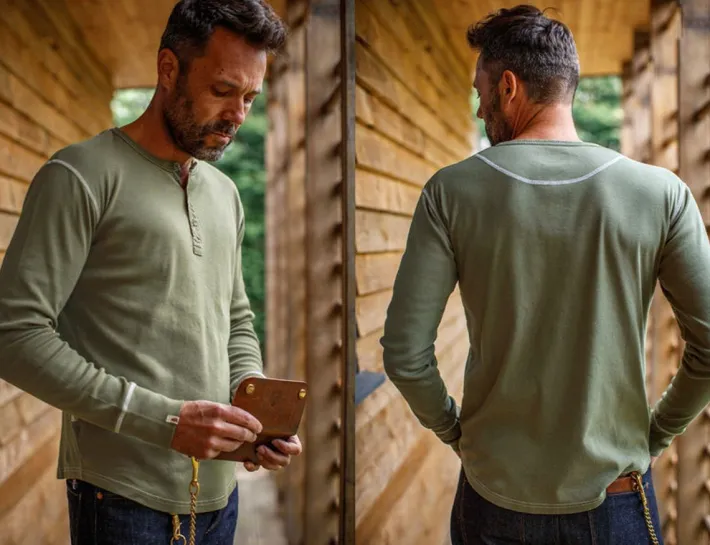 &SONS Tops-The New Elder Henley Shirt Army Green