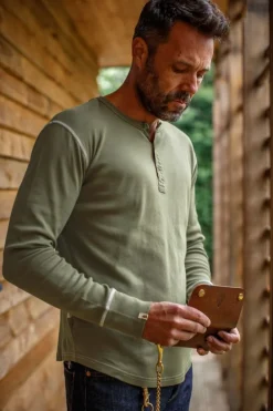 &SONS Tops-The New Elder Henley Shirt Army Green