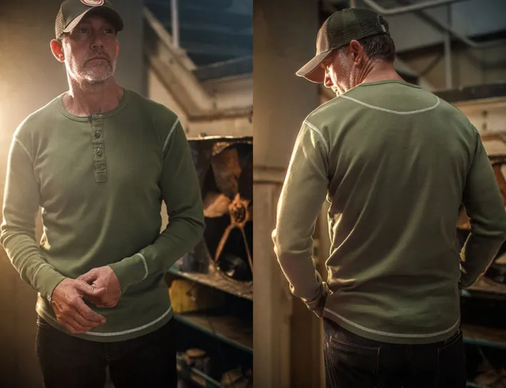 &SONS Tops-The New Elder Henley Shirt Army Green