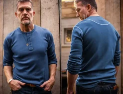 &SONS Tops-The New Elder Henley Shirt Indigo