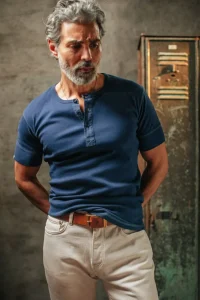 &SONS Tops-The New Elder Henley Short Sleeve Shirt Indigo