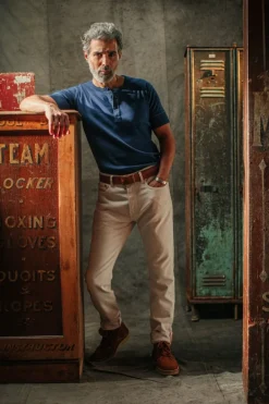 &SONS Tops-The New Elder Henley Short Sleeve Shirt Indigo