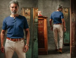 &SONS Tops-The New Elder Henley Short Sleeve Shirt Indigo