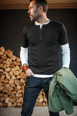 &SONS Tops-The New Elder Henley Short Sleeve Shirt Black