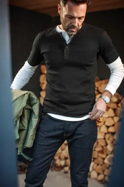 &SONS Tops-The New Elder Henley Short Sleeve Shirt Black