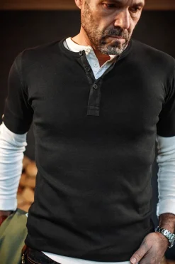 &SONS Tops-The New Elder Henley Short Sleeve Shirt Black