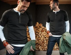 &SONS Tops-The New Elder Henley Short Sleeve Shirt Black