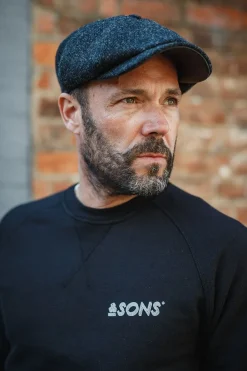 &SONS Knitwear-Thompson Baker Boy Hat- Black Herringbone