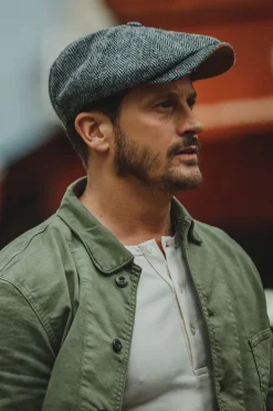 &SONS Knitwear-Thompson Baker Boy Hat- Grey Herringbone