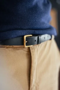 &SONS Leather Goods-Virgil Thin Black Leather Belt