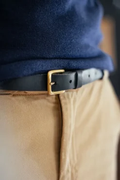 &SONS Leather Goods-Virgil Thin Black Leather Belt