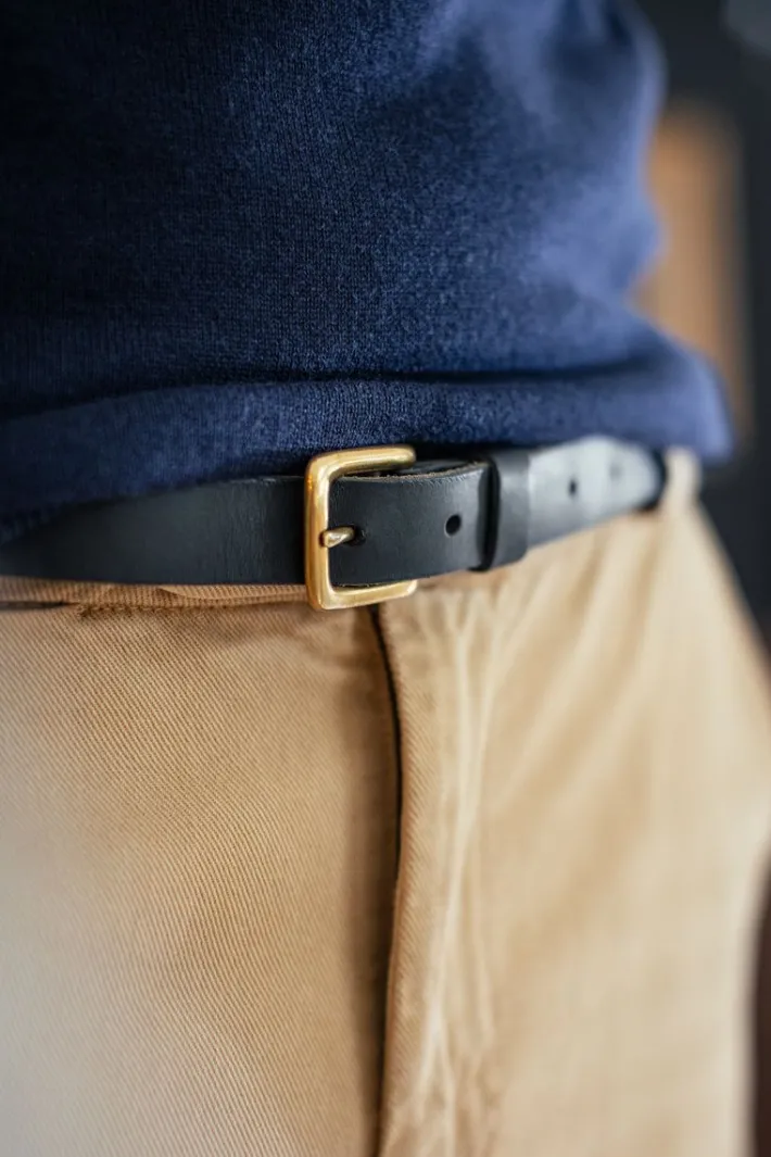 &SONS Leather Goods-Virgil Thin Black Leather Belt